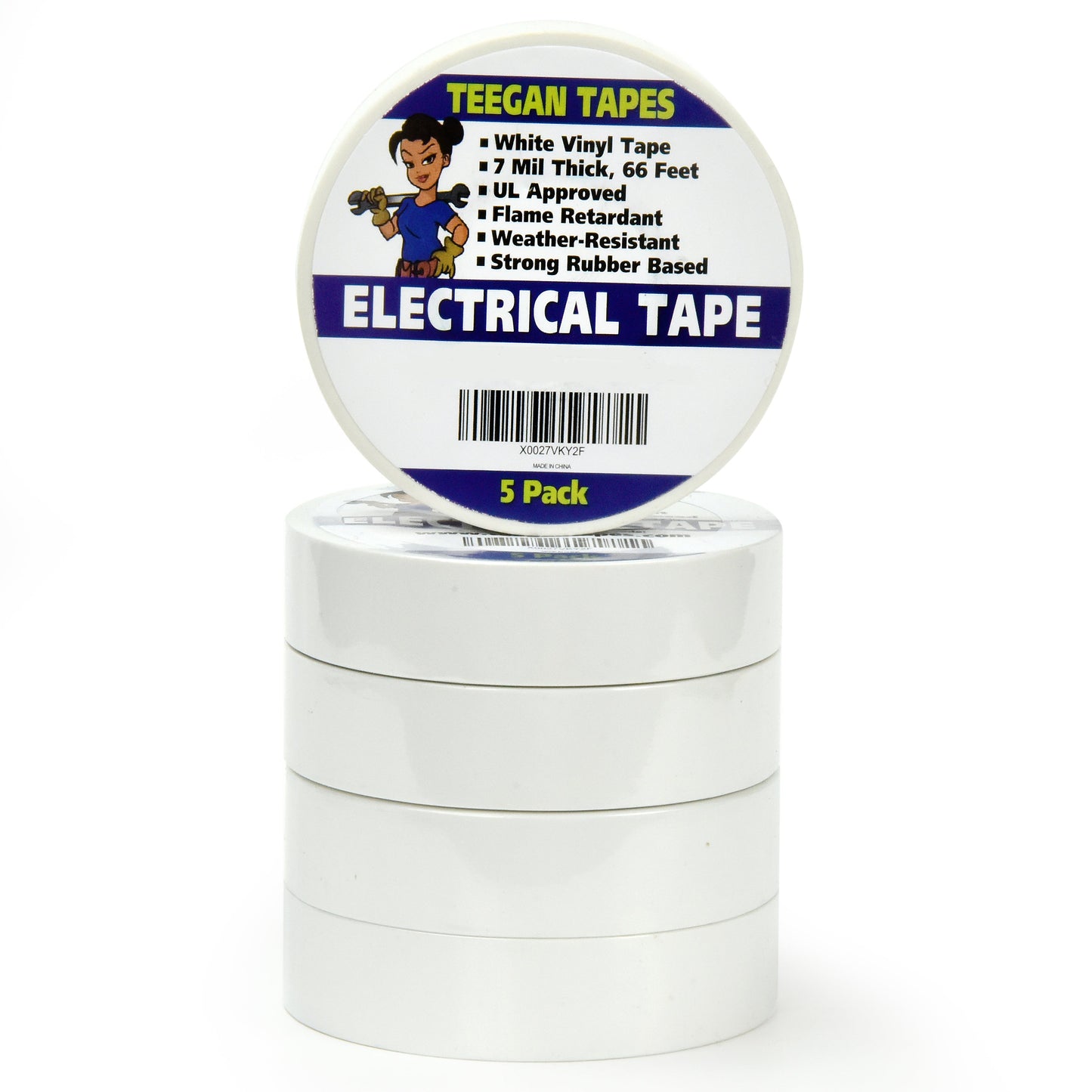 Teegan Electrical Tape -5 Pack White Vinyl