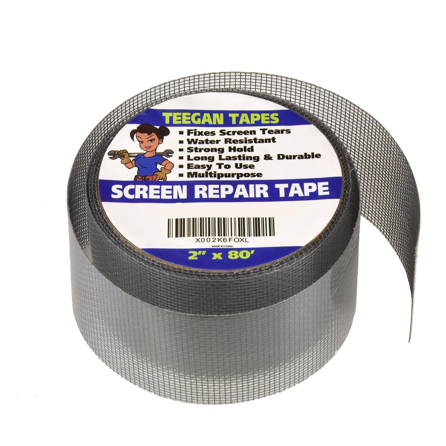 Teegan Fiberglass Covering Wire Mesh Tape- 2 In X 6.7 Ft  Black