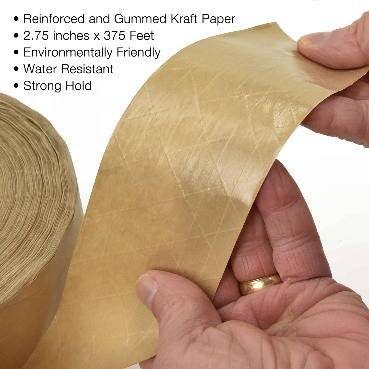 Teegan Reinforced Gummed Kraft Paper Packing Tape, 2.75 In x 375 Ft